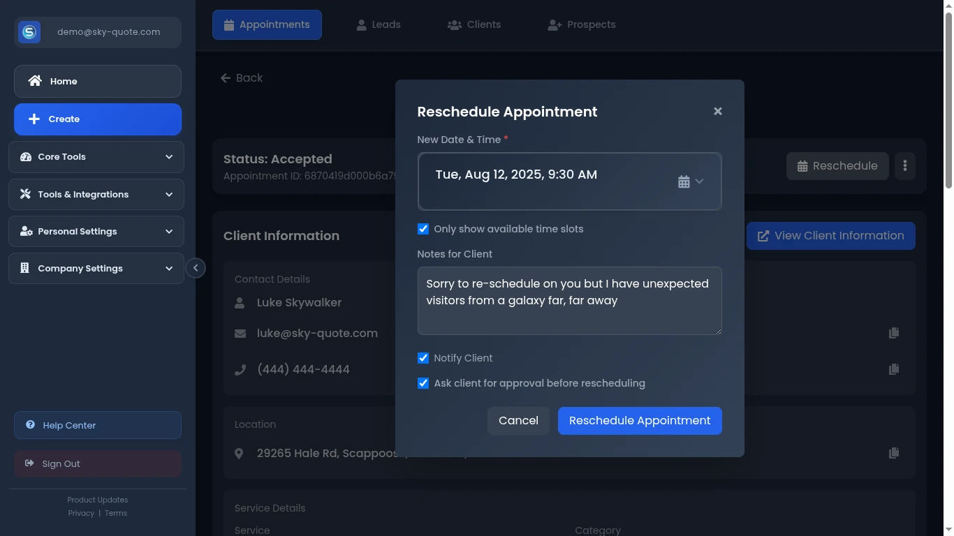 Reschedule Interface