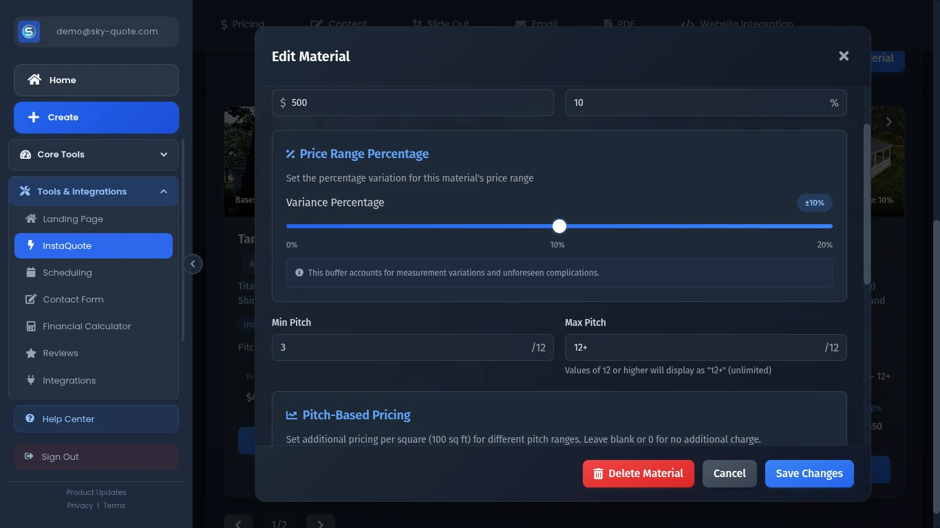 InstaQuote Configuration Screen 2