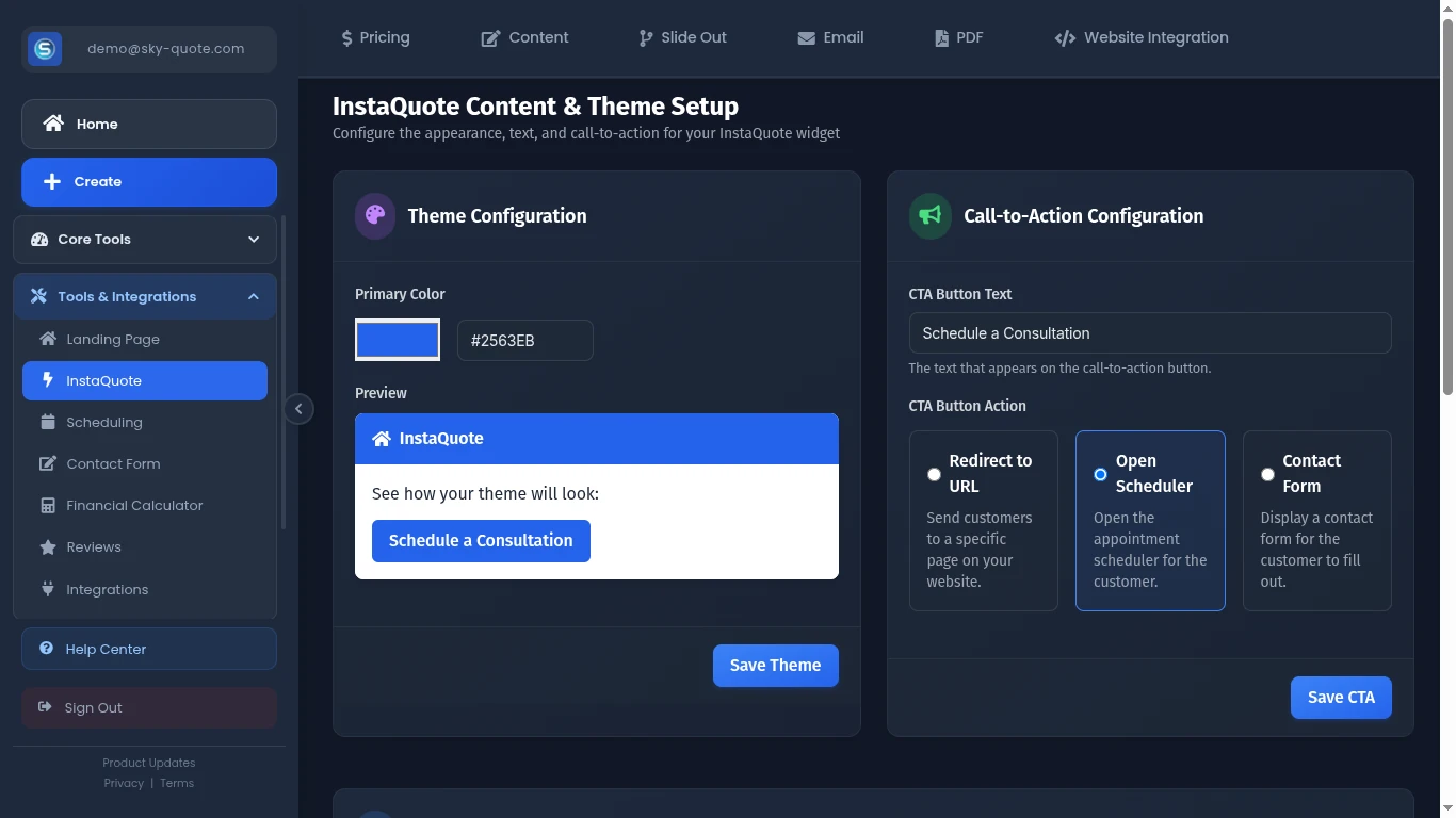 InstaQuote Configuration Screen 3