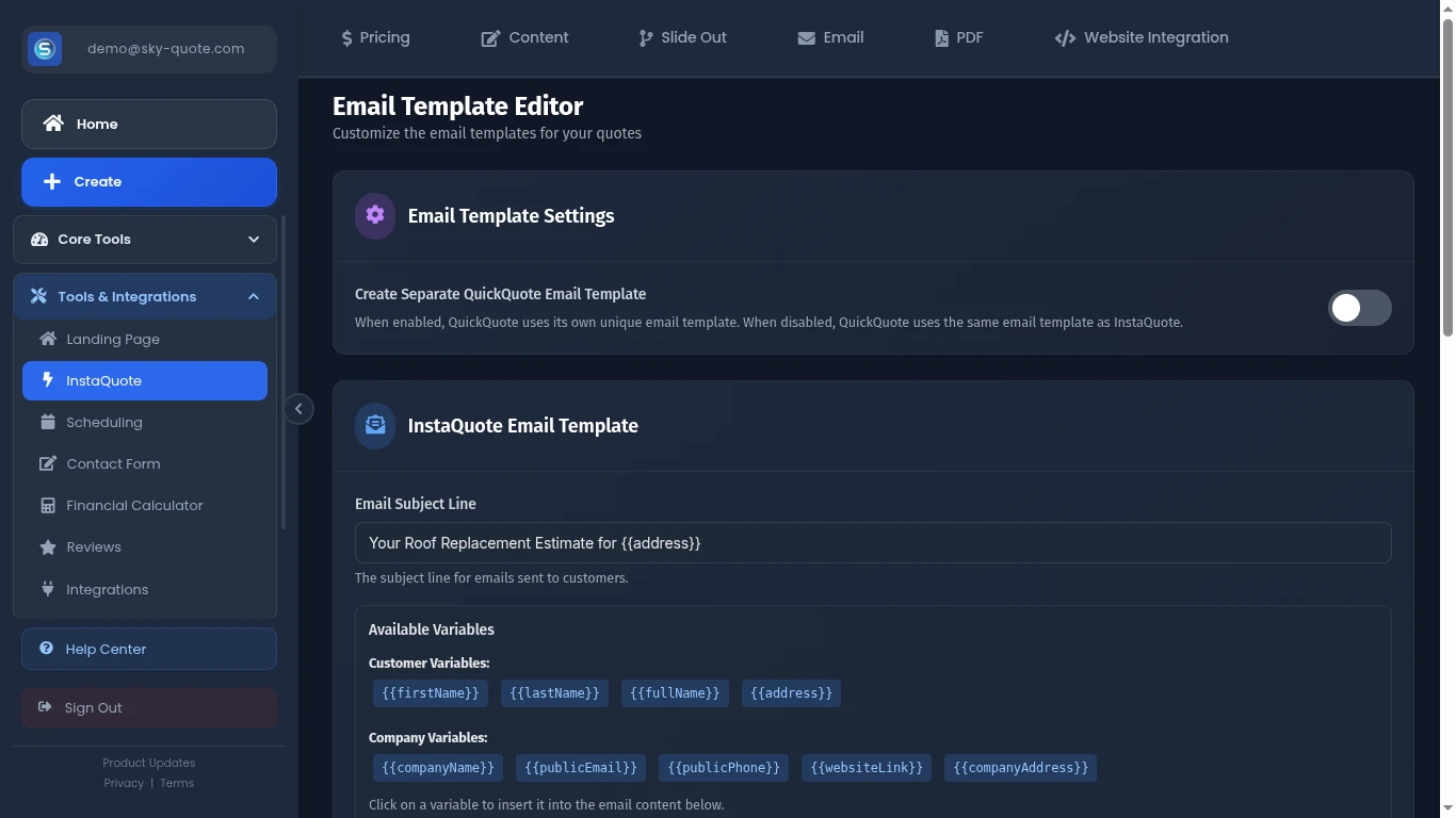 InstaQuote Configuration Screen 4