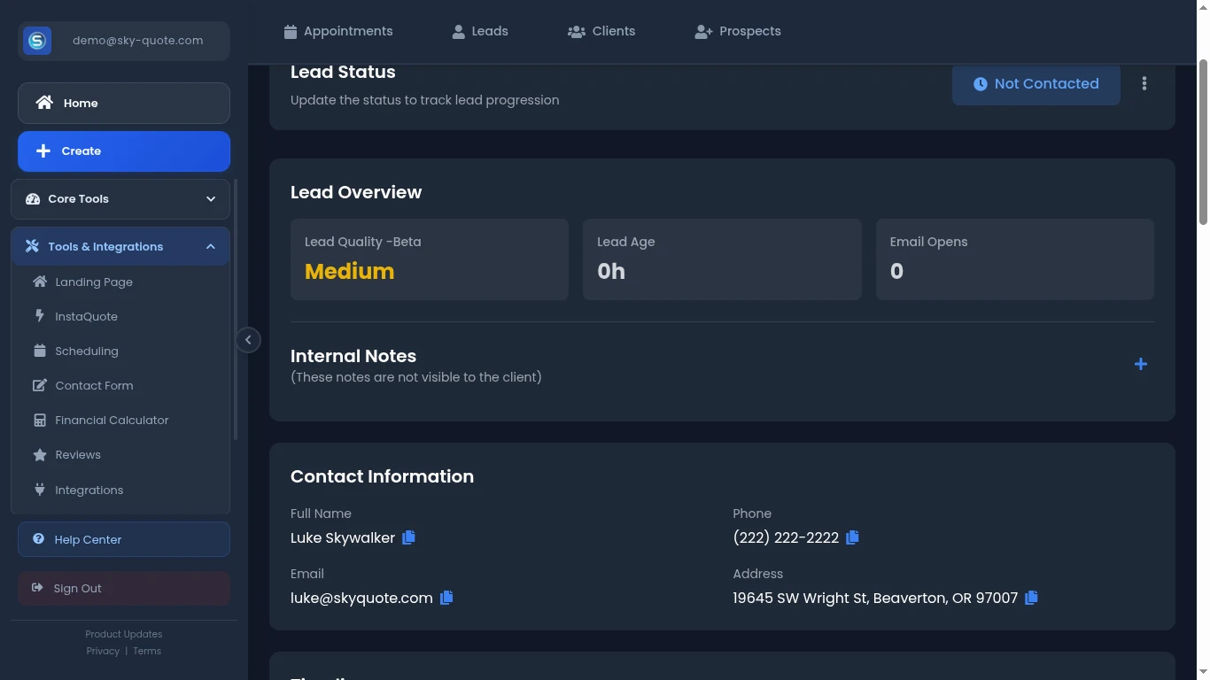 Intaquote Lead Details