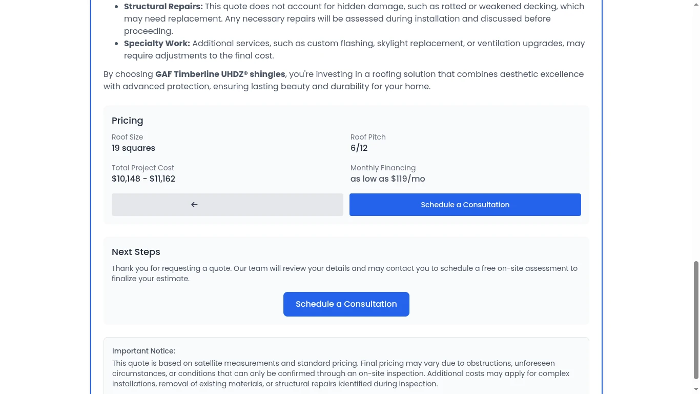 Instant Quote Step 7