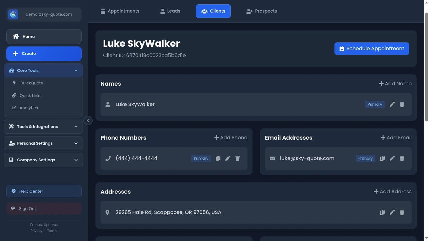 Client Information Page